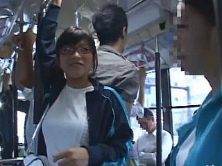 Japanese Babe In Glasses Gets Ass Fucked in A Public Bus