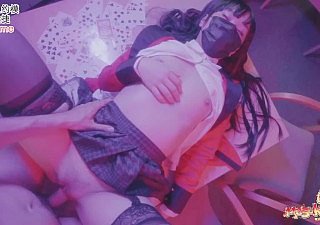 Yumeko Kakegurui s'est trompé sans culotte, sans préservatif, chew crue dans the grippe chatte et buvant du sperme avec une grande bouche